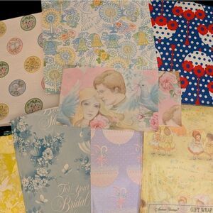 MCM Vintage 60s 70s wedding bridal shower wrapping paper‎ lot  bride floral